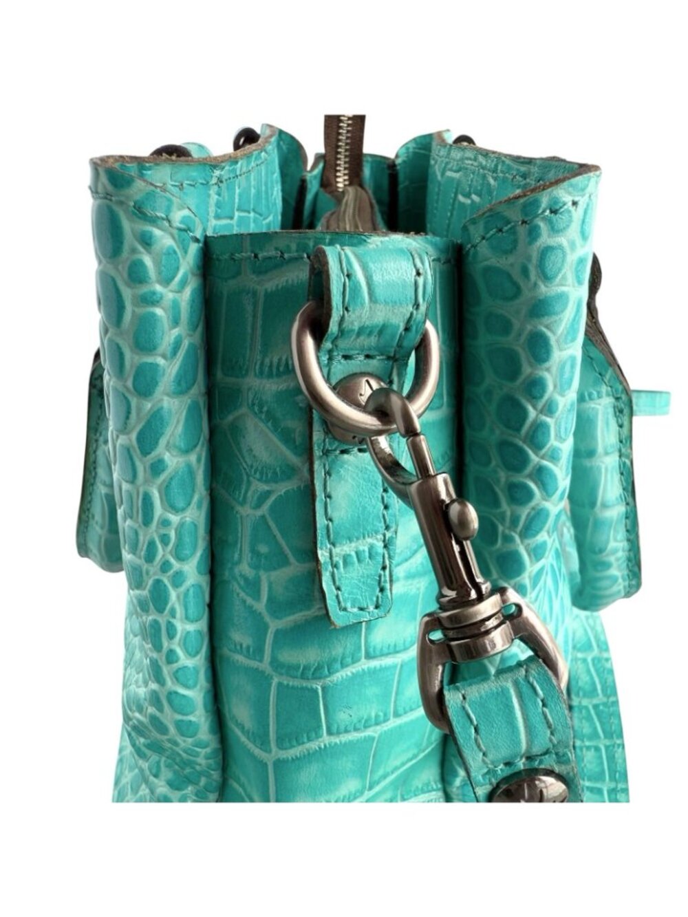 PATRICIA NASH NORCIA Aqua Leather Croc Embossed Handbag Crossbody w/ Coin Purse - Picture 7 of 16